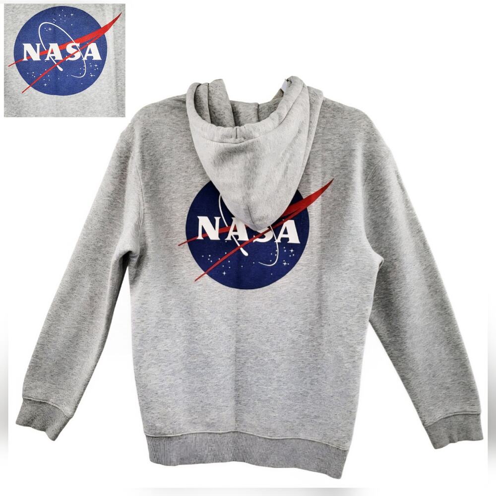 H&M L.O.G.G. NASA Dual Logo Gray Hoodie Long-sleeve Sweatshirt Men's Size S